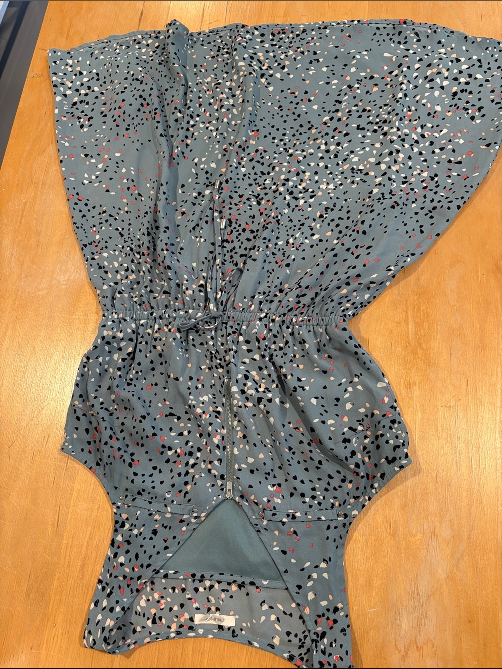 Maurices Slate Blue Abstract Dot Print Waist-Tie Blouse